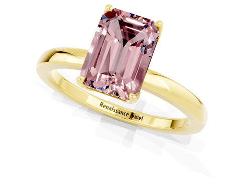 Yellow gold Emerald Cut Solitaire Diamond Ring with Thin Band and Four-Prong Setting_1
