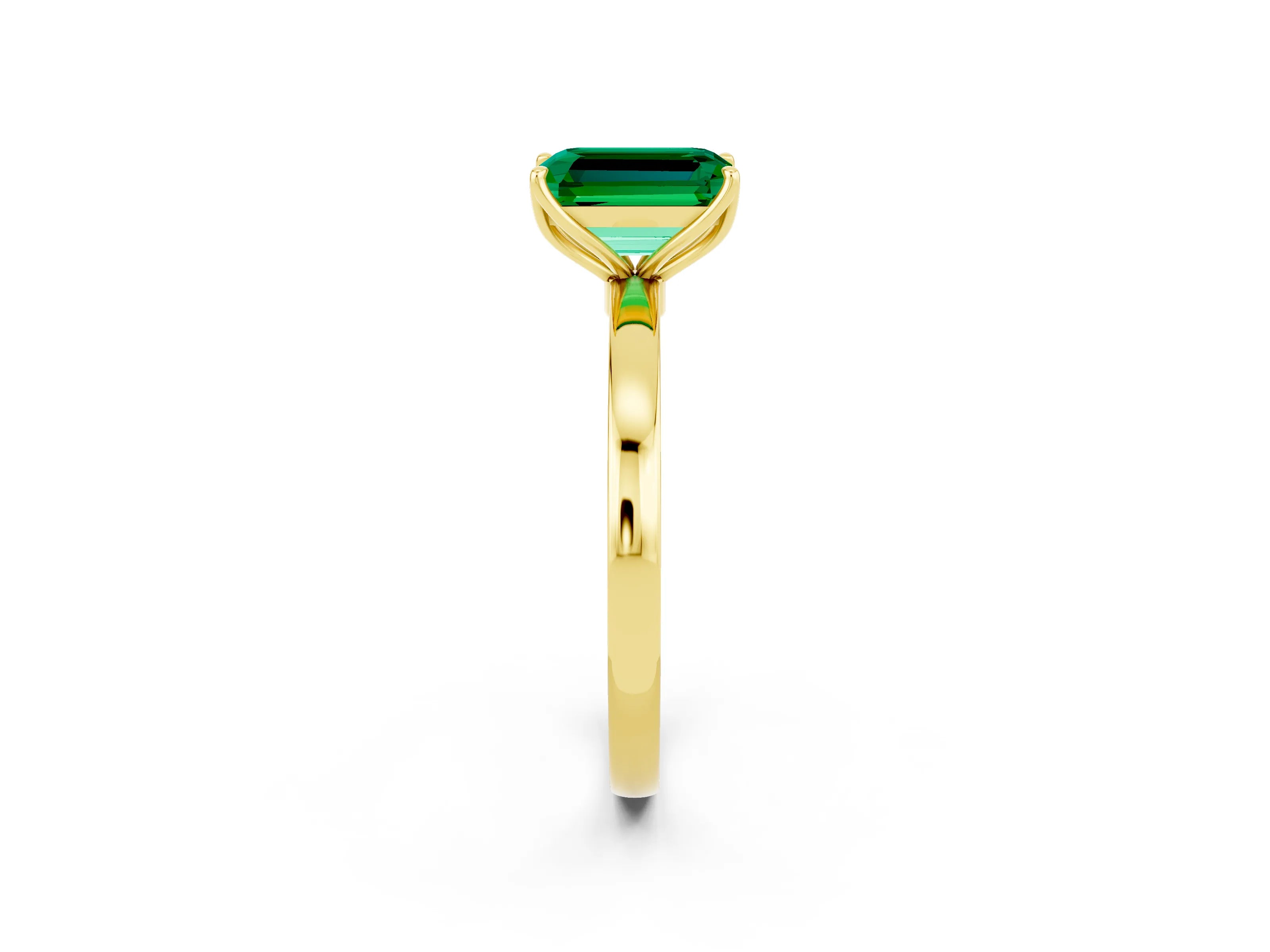 Yellow gold Emerald Cut Solitaire Diamond Ring with Thin Band and Four-Prong Setting_2