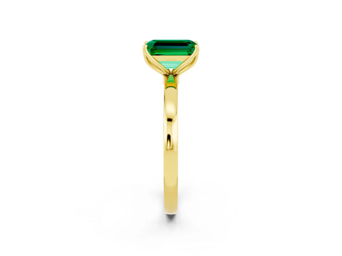 Yellow gold Emerald Cut Solitaire Diamond Ring with Thin Band and Four-Prong Setting_2