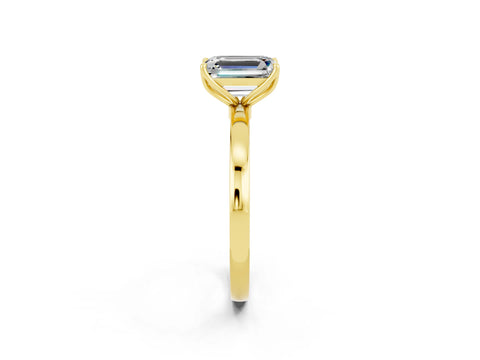 Yellow gold Emerald Cut Solitaire Diamond Ring with Thin Band and Four-Prong Setting_2