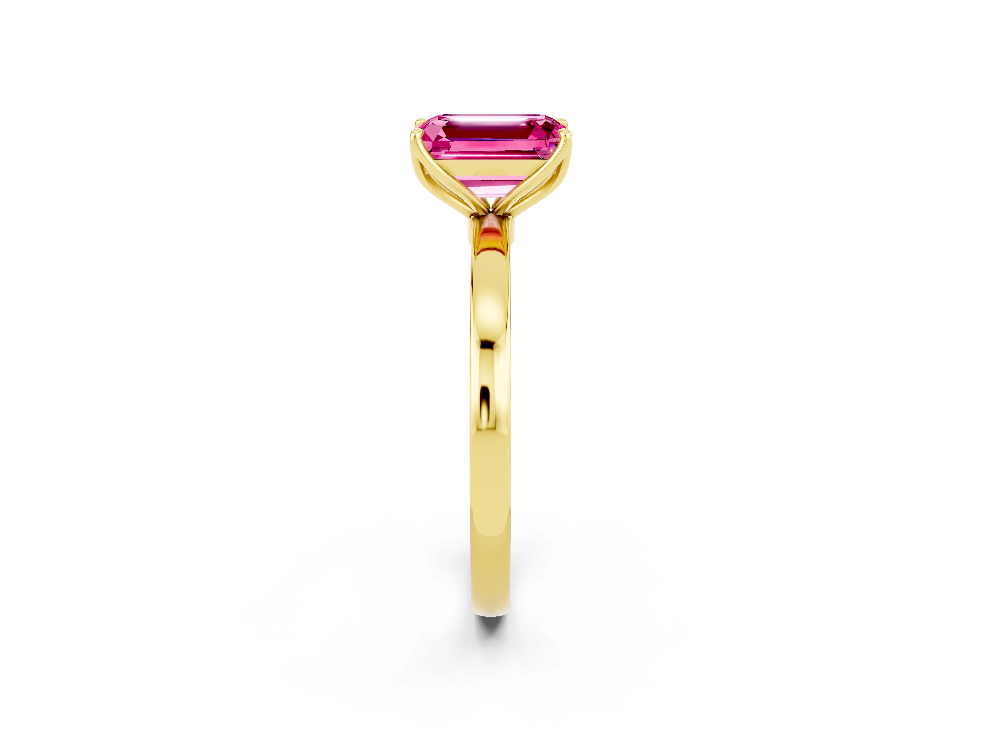 Yellow gold Emerald Cut Solitaire Diamond Ring with Thin Band and Four-Prong Setting_2
