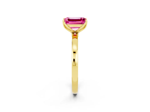 Yellow gold Emerald Cut Solitaire Diamond Ring with Thin Band and Four-Prong Setting_2