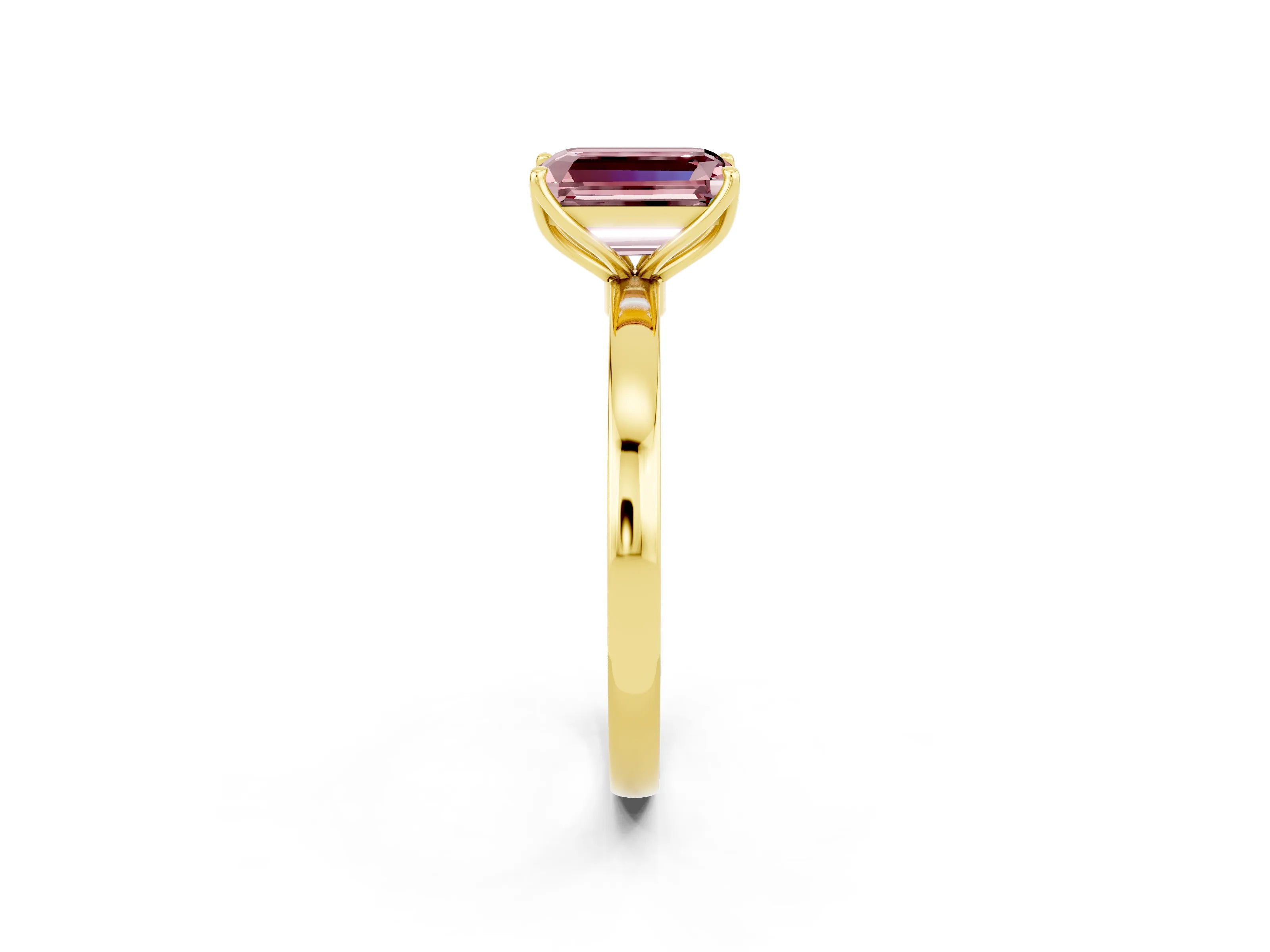 Yellow gold Emerald Cut Solitaire Diamond Ring with Thin Band and Four-Prong Setting_2