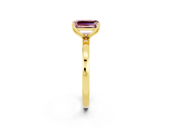 Yellow gold Emerald Cut Solitaire Diamond Ring with Thin Band and Four-Prong Setting