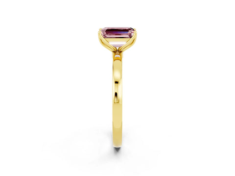 Yellow gold Emerald Cut Solitaire Diamond Ring with Thin Band and Four-Prong Setting_2