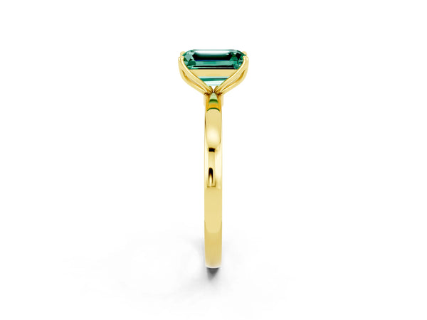 Yellow gold Emerald Cut Solitaire Diamond Ring with Thin Band and Four-Prong Setting