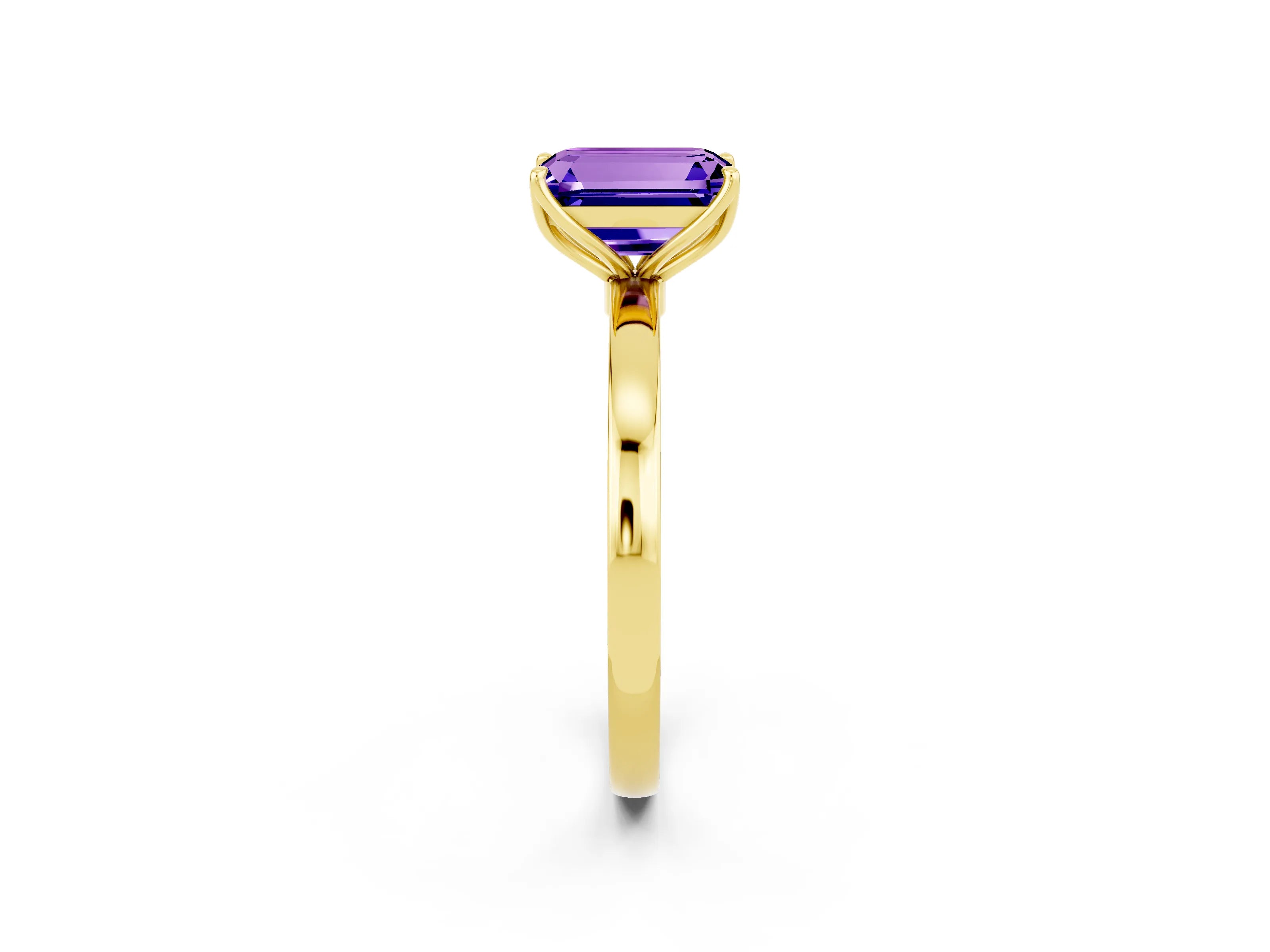 Yellow gold Emerald Cut Solitaire Diamond Ring with Thin Band and Four-Prong Setting_2