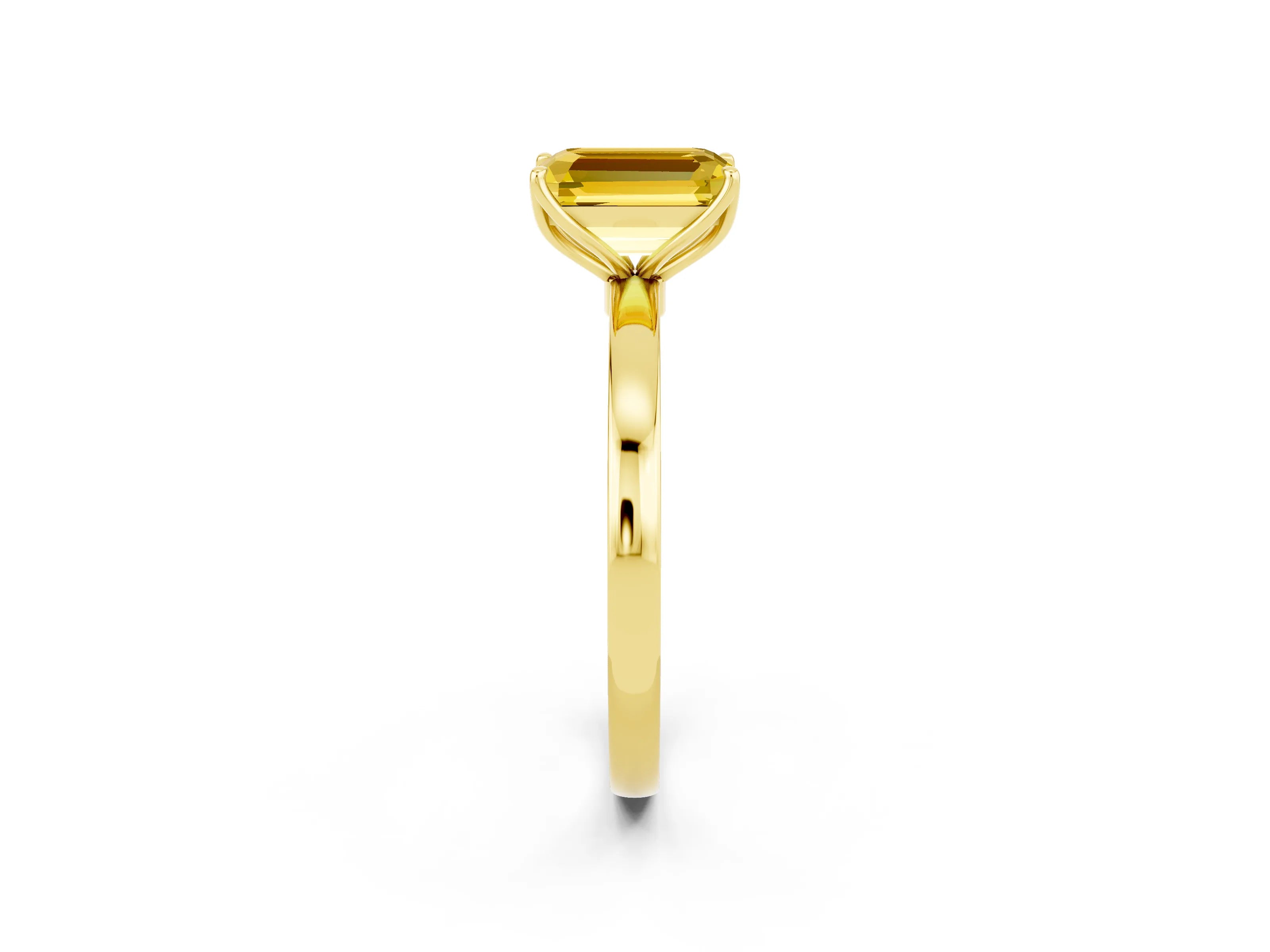 Yellow gold Emerald Cut Solitaire Diamond Ring with Thin Band and Four-Prong Setting_2