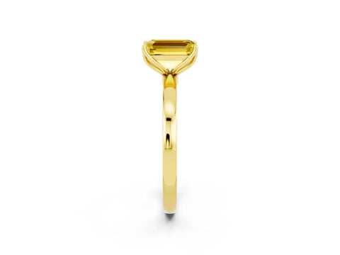 Yellow gold Emerald Cut Solitaire Diamond Ring with Thin Band and Four-Prong Setting_2