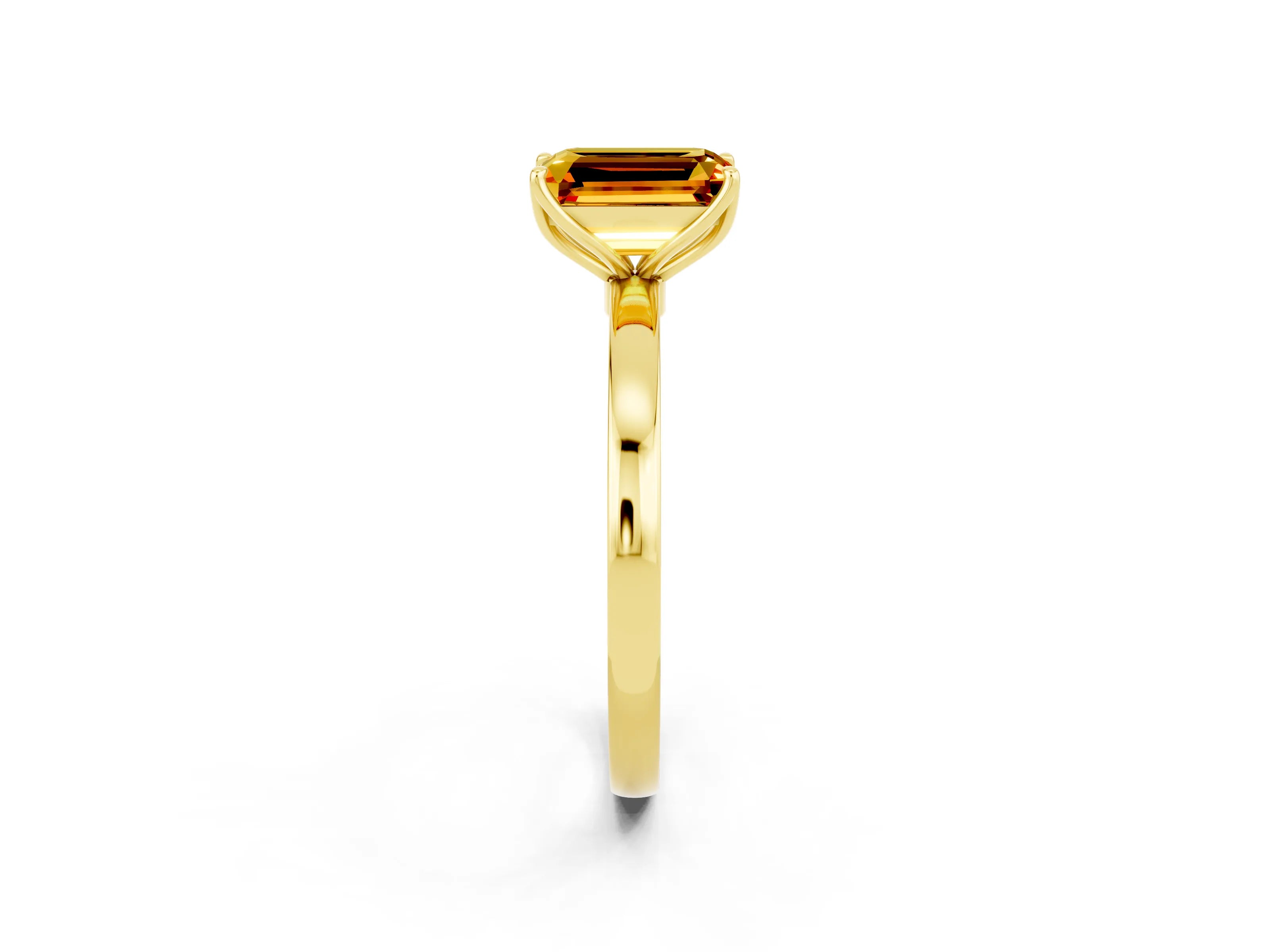 Yellow gold Emerald Cut Solitaire Diamond Ring with Thin Band and Four-Prong Setting_2