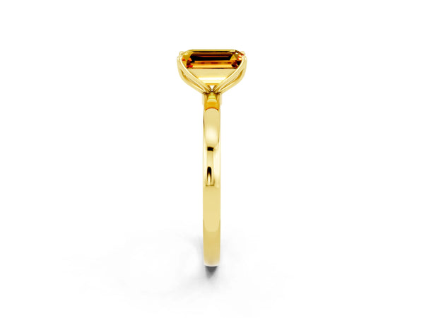 Yellow gold Emerald Cut Citrine Solitaire Ring with Thin Band and Prong Setting