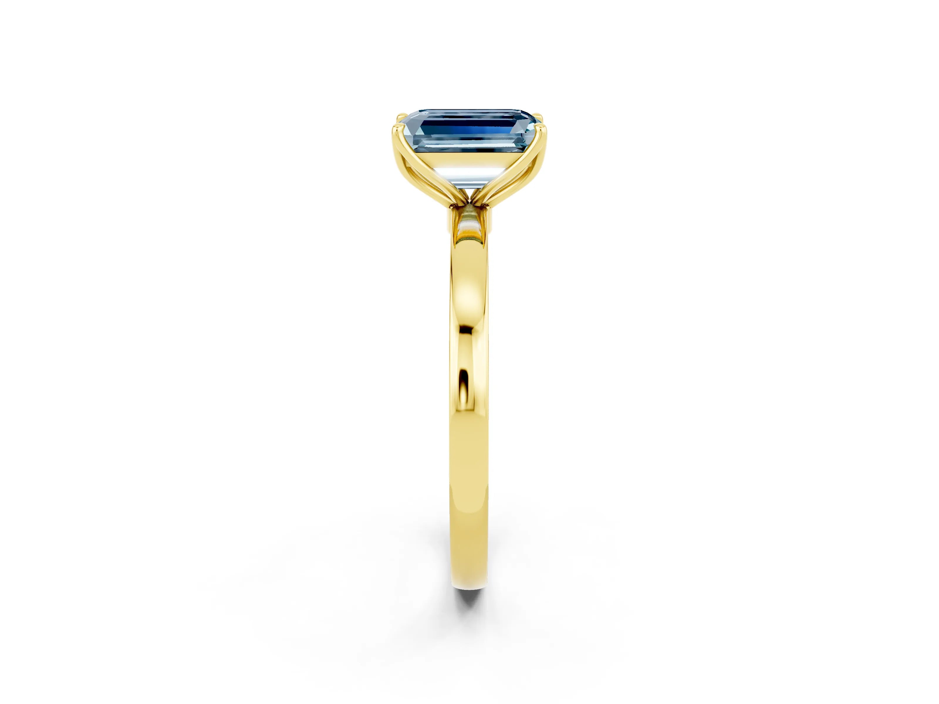 Yellow gold Emerald Cut Solitaire Diamond Ring with Thin Band and Four-Prong Setting_2