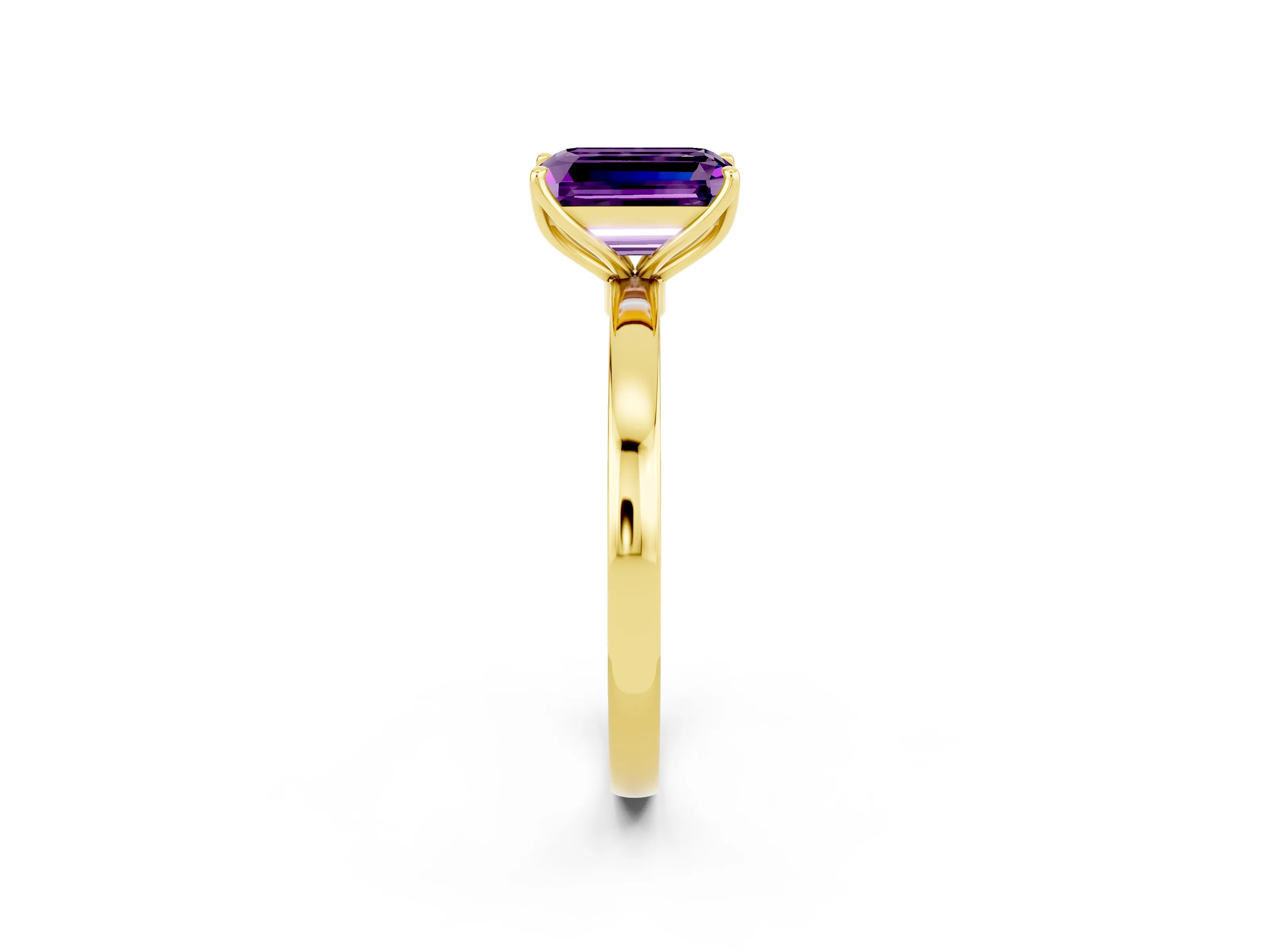 Yellow gold Emerald Cut Solitaire Diamond Ring with Thin Band and Four-Prong Setting_2