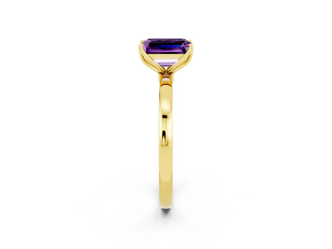 Yellow gold Emerald Cut Solitaire Diamond Ring with Thin Band and Four-Prong Setting_2