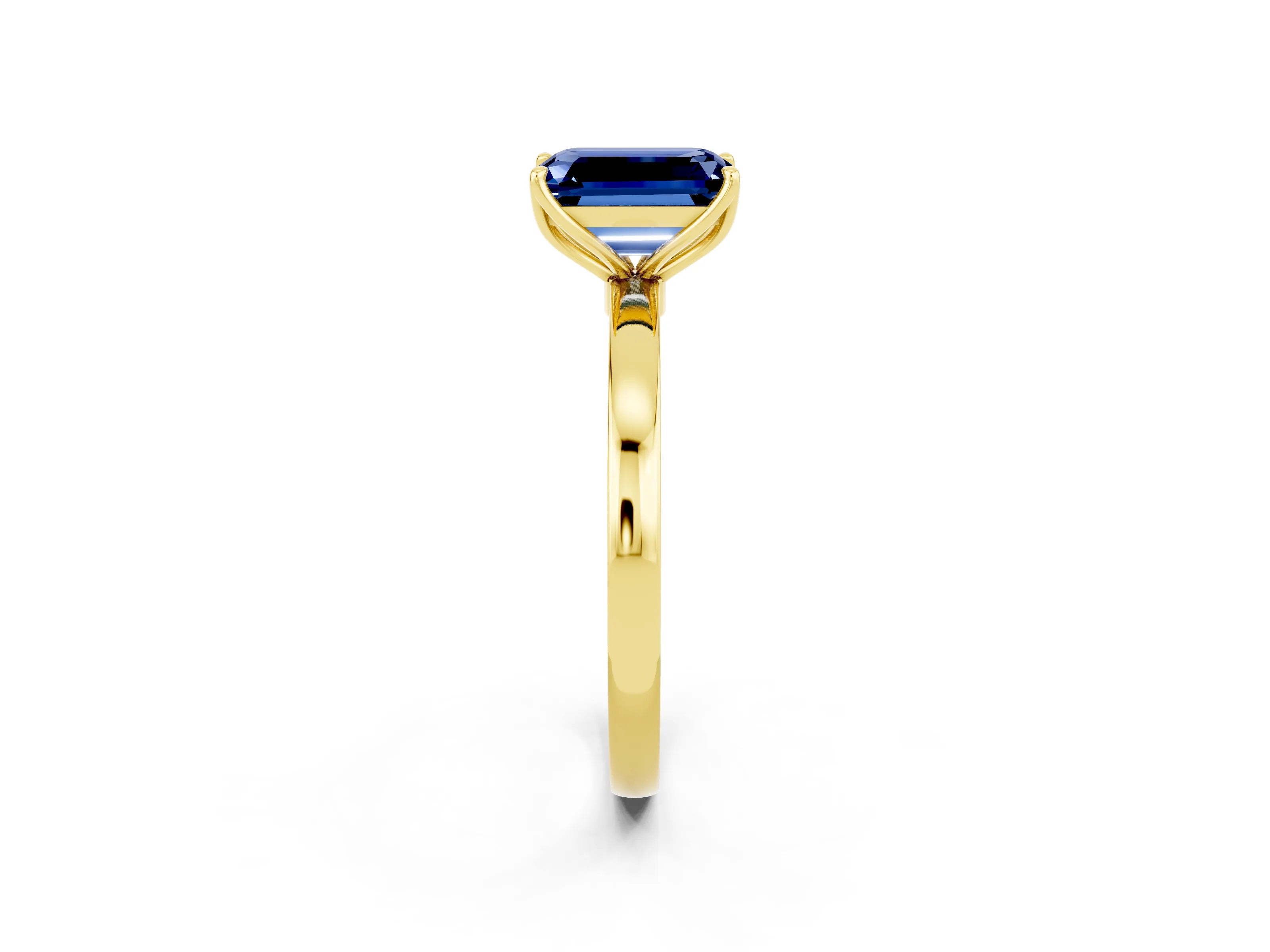Yellow gold Emerald Cut Solitaire Diamond Ring with Thin Band and Four-Prong Setting_2
