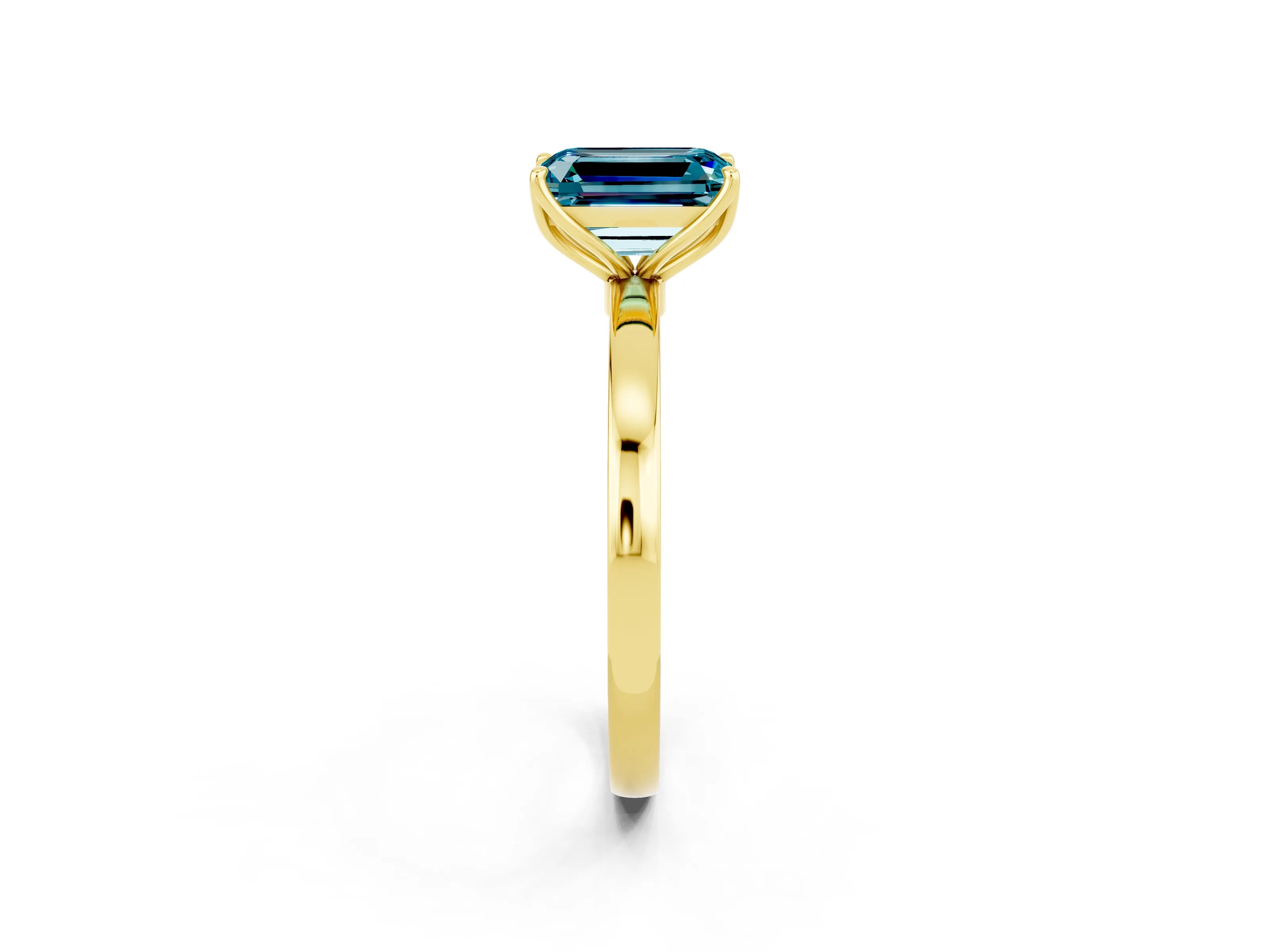 Yellow gold Emerald Cut Solitaire Diamond Ring with Thin Band and Four-Prong Setting_2