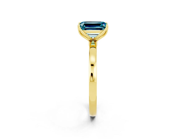 Yellow gold Emerald Cut Solitaire Diamond Ring with Thin Band and Four-Prong Setting
