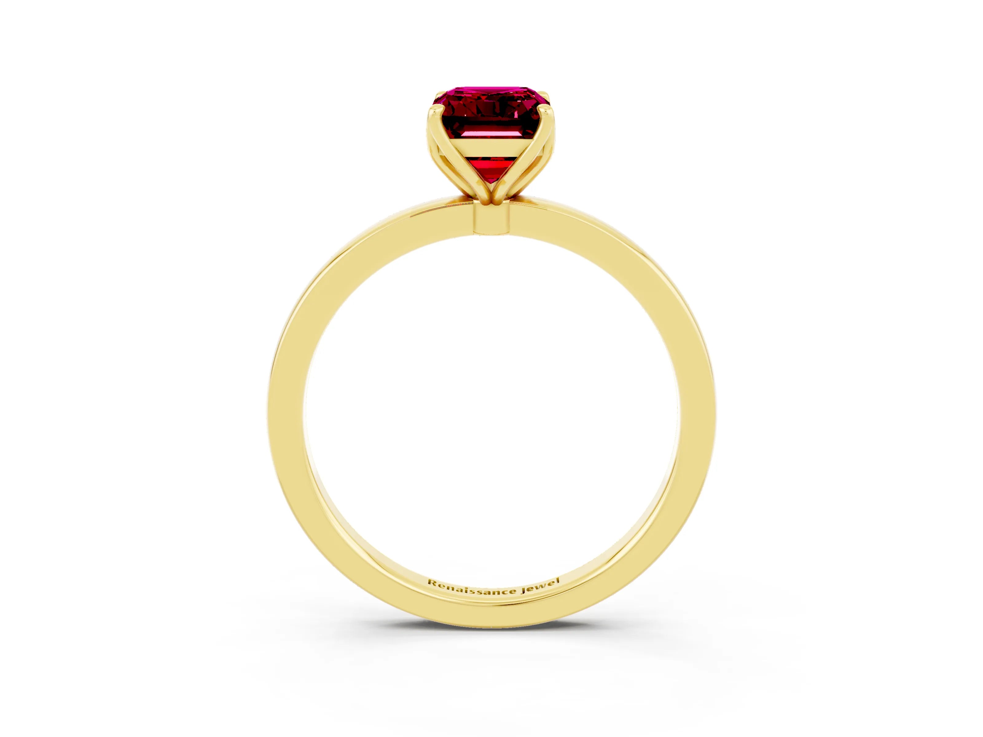 Yellow gold Emerald Cut Solitaire Diamond Ring with Thin Band and Four-Prong Setting_3