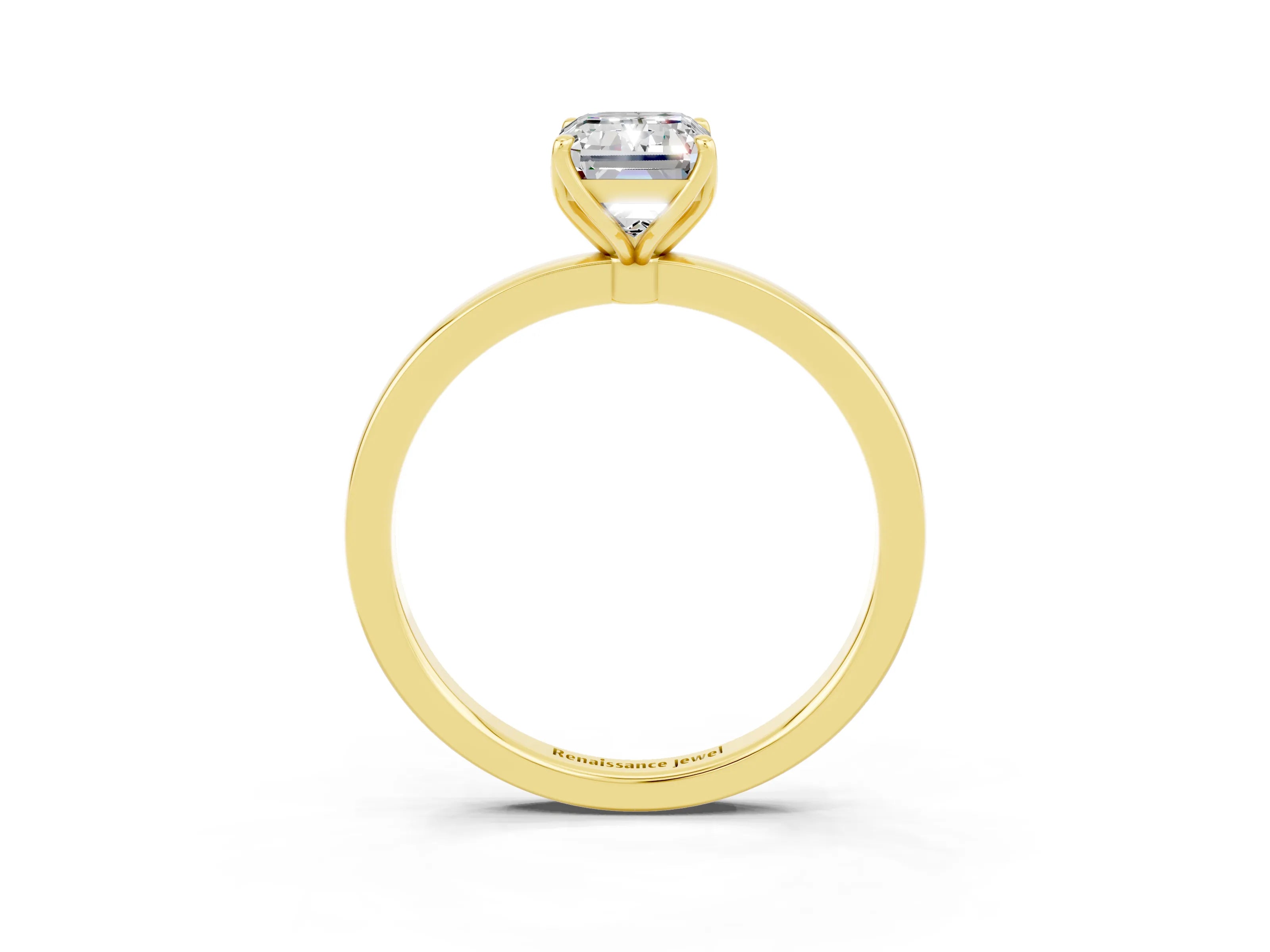 Yellow gold Emerald Cut Solitaire Diamond Ring with Thin Band and Four-Prong Setting_3