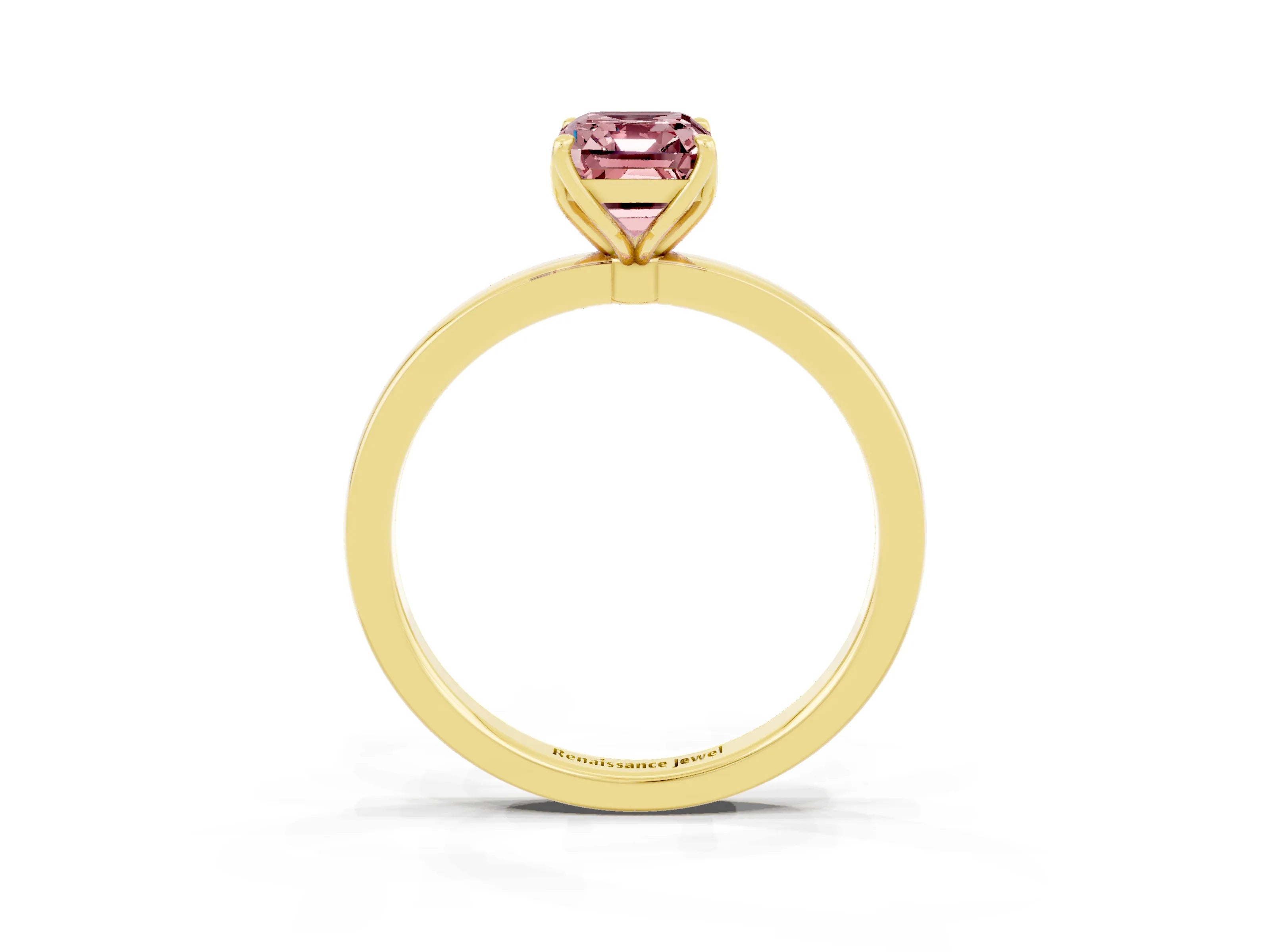 Yellow gold Emerald Cut Solitaire Diamond Ring with Thin Band and Four-Prong Setting_3