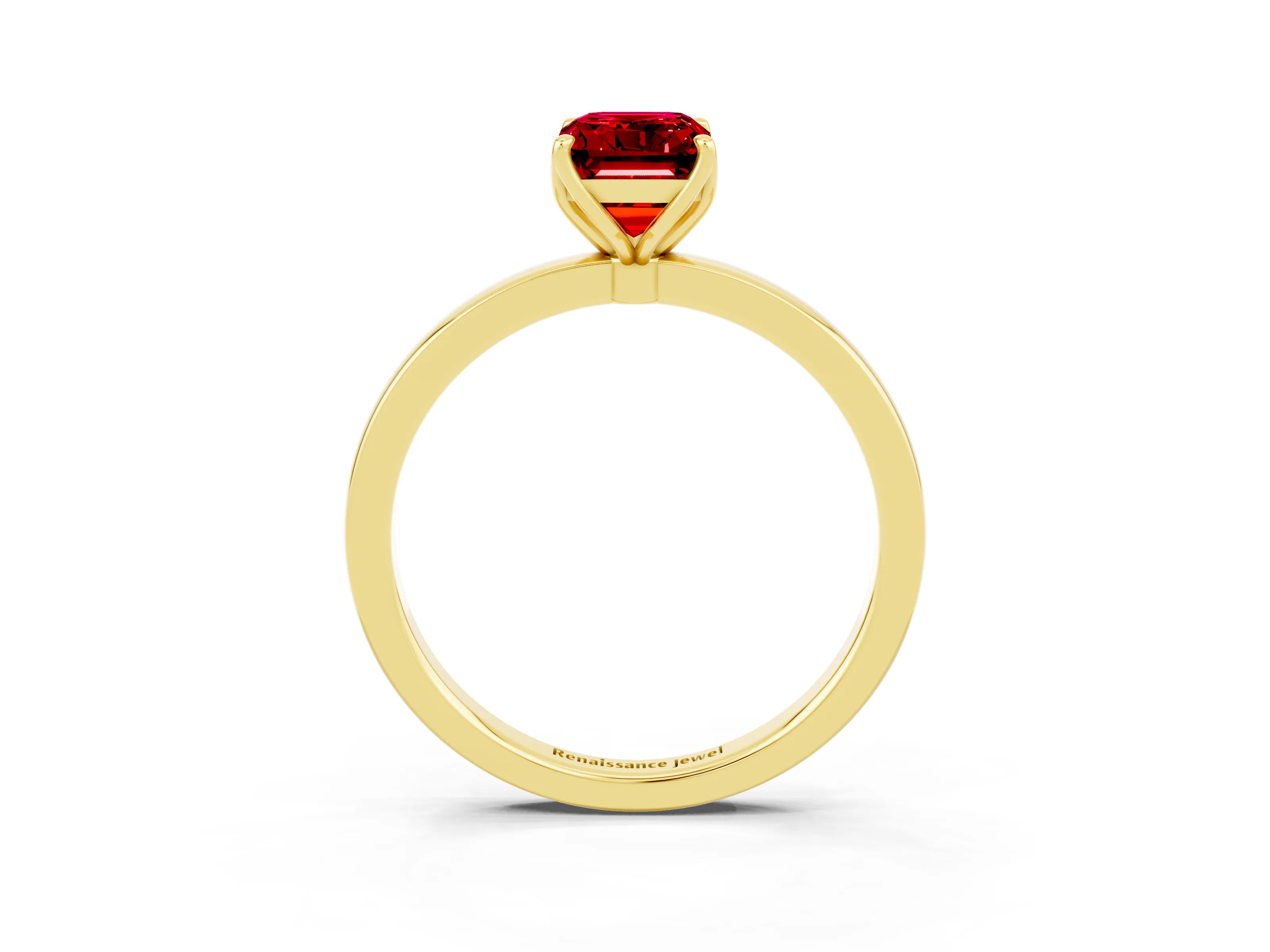 Yellow gold Emerald Cut Solitaire Diamond Ring with Thin Band and Four-Prong Setting_3