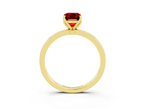 Yellow gold Emerald Cut Solitaire Diamond Ring with Thin Band and Four-Prong Setting_3