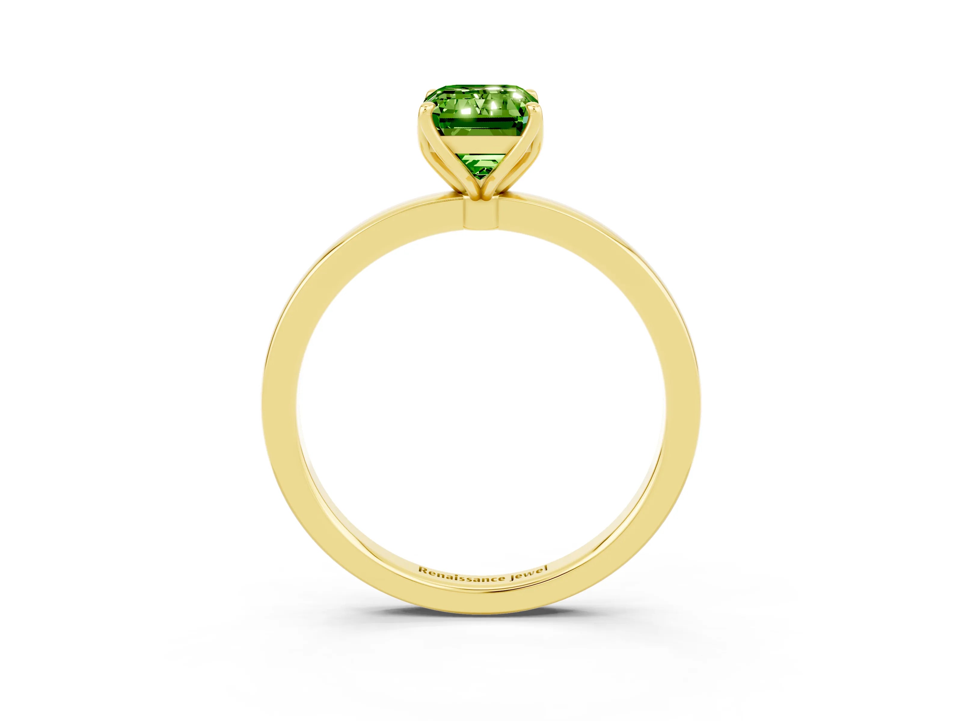 Yellow gold Emerald Cut Solitaire Diamond Ring with Thin Band and Four-Prong Setting_3