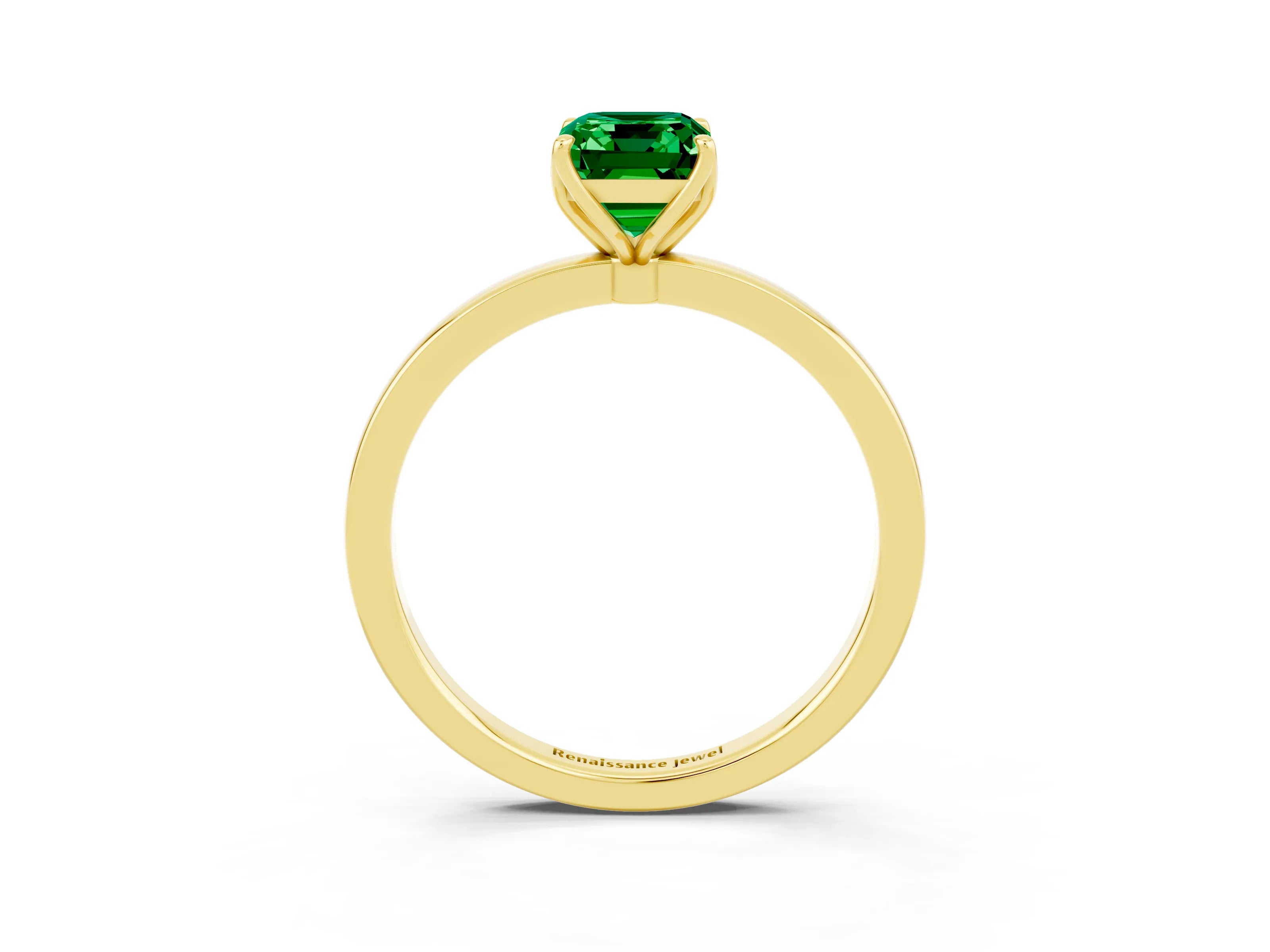 Yellow gold Emerald Cut Solitaire Diamond Ring with Thin Band and Four-Prong Setting_3