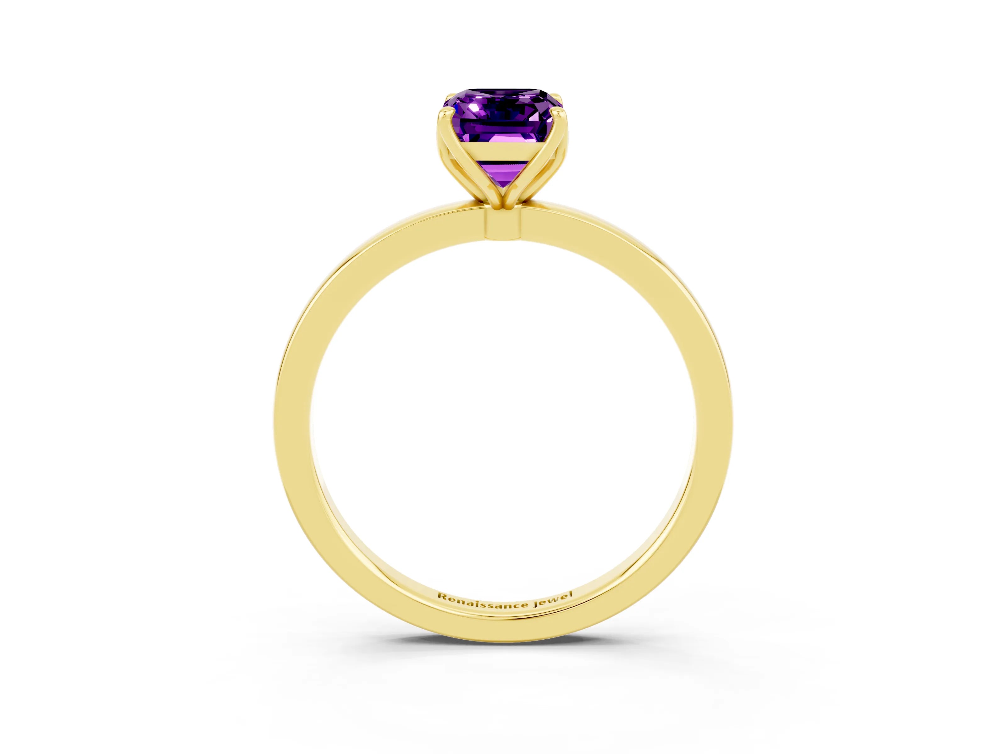 Yellow gold Emerald Cut Solitaire Diamond Ring with Thin Band and Four-Prong Setting_3