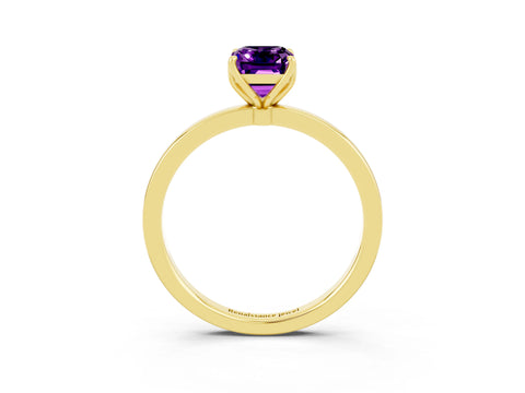 Yellow gold Emerald Cut Solitaire Diamond Ring with Thin Band and Four-Prong Setting_3