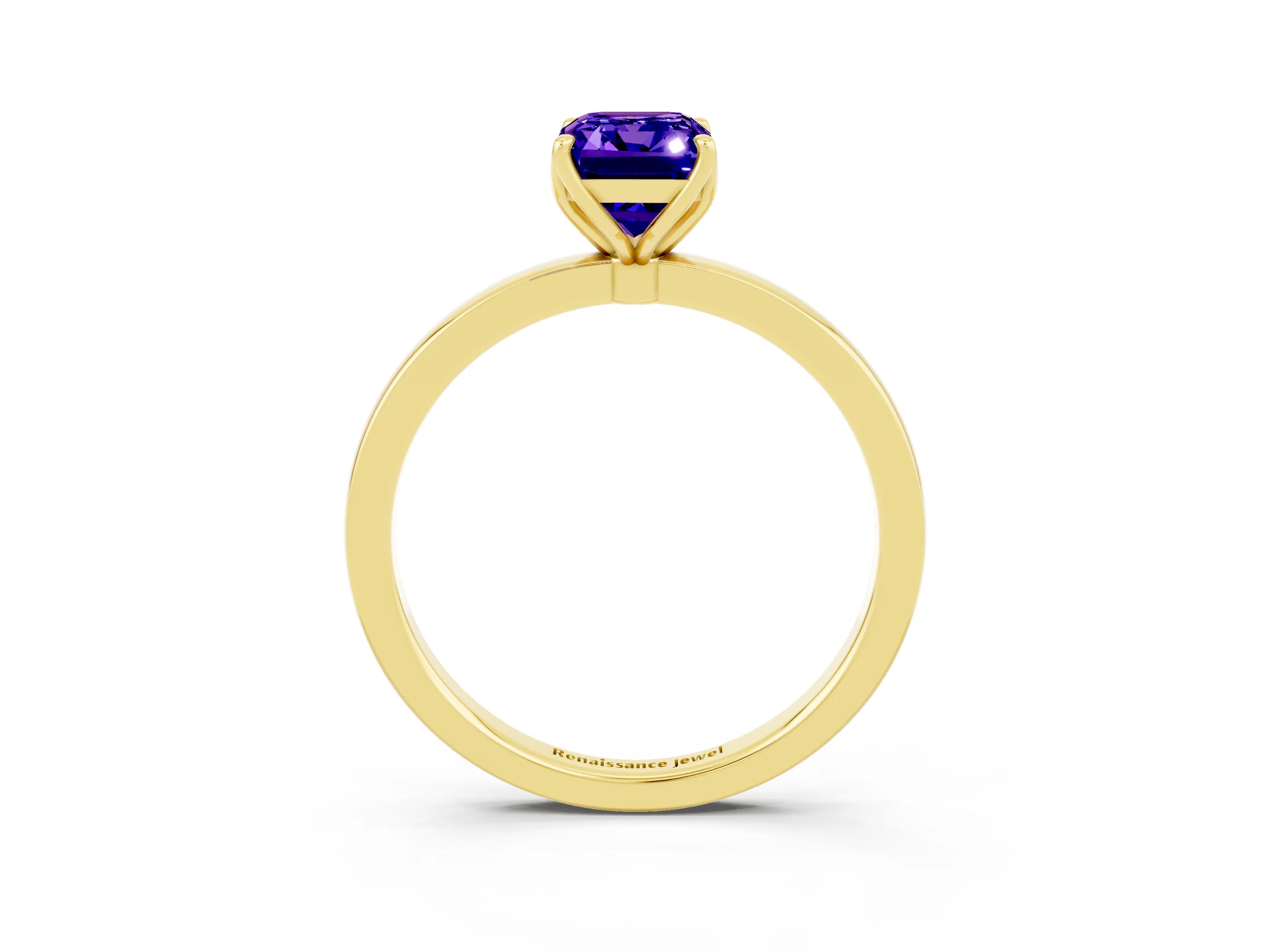 Yellow gold Emerald Cut Solitaire Diamond Ring with Thin Band and Four-Prong Setting_3