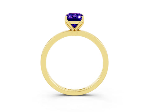 Yellow gold Emerald Cut Solitaire Diamond Ring with Thin Band and Four-Prong Setting_3