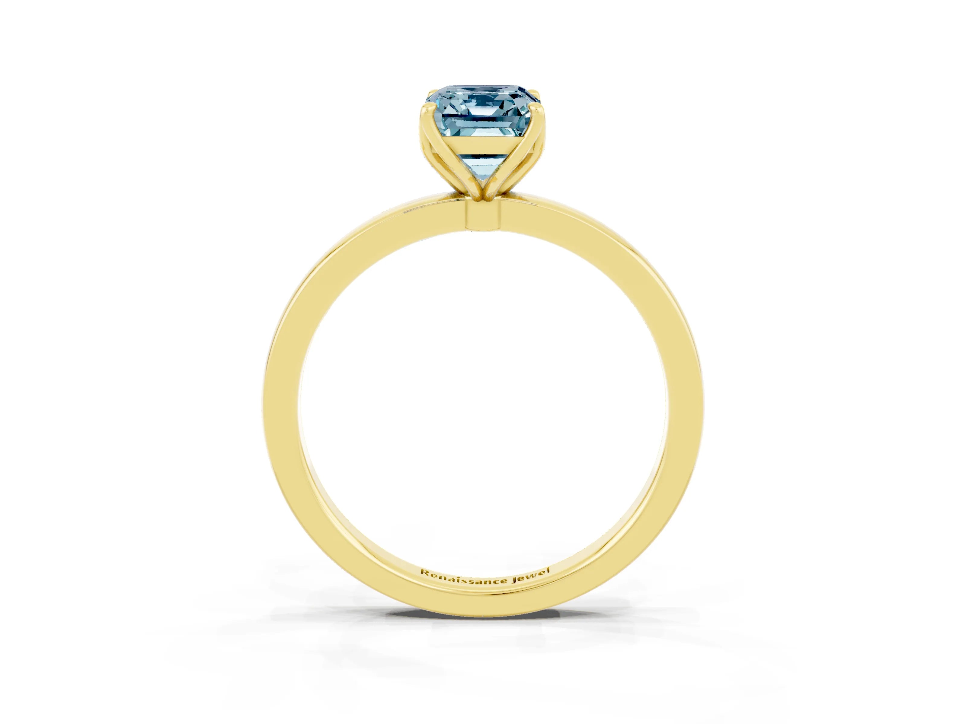 Yellow gold Emerald Cut Solitaire Diamond Ring with Thin Band and Four-Prong Setting_3