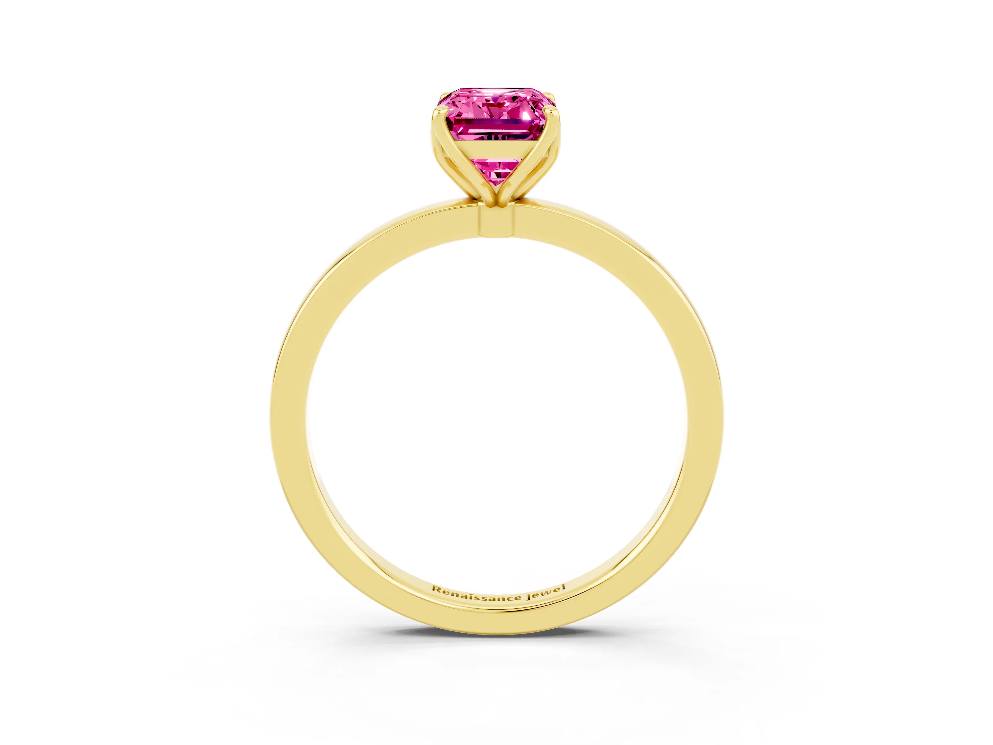 Yellow gold Emerald Cut Solitaire Diamond Ring with Thin Band and Four-Prong Setting_3
