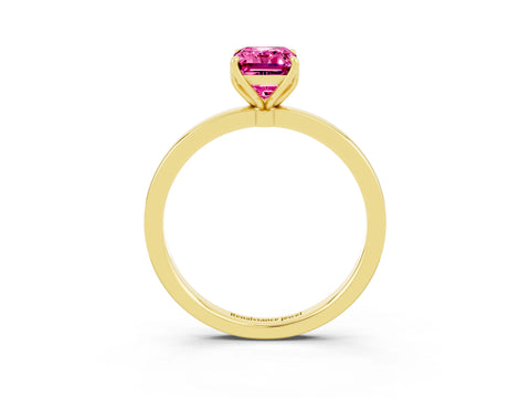 Yellow gold Emerald Cut Solitaire Diamond Ring with Thin Band and Four-Prong Setting_3