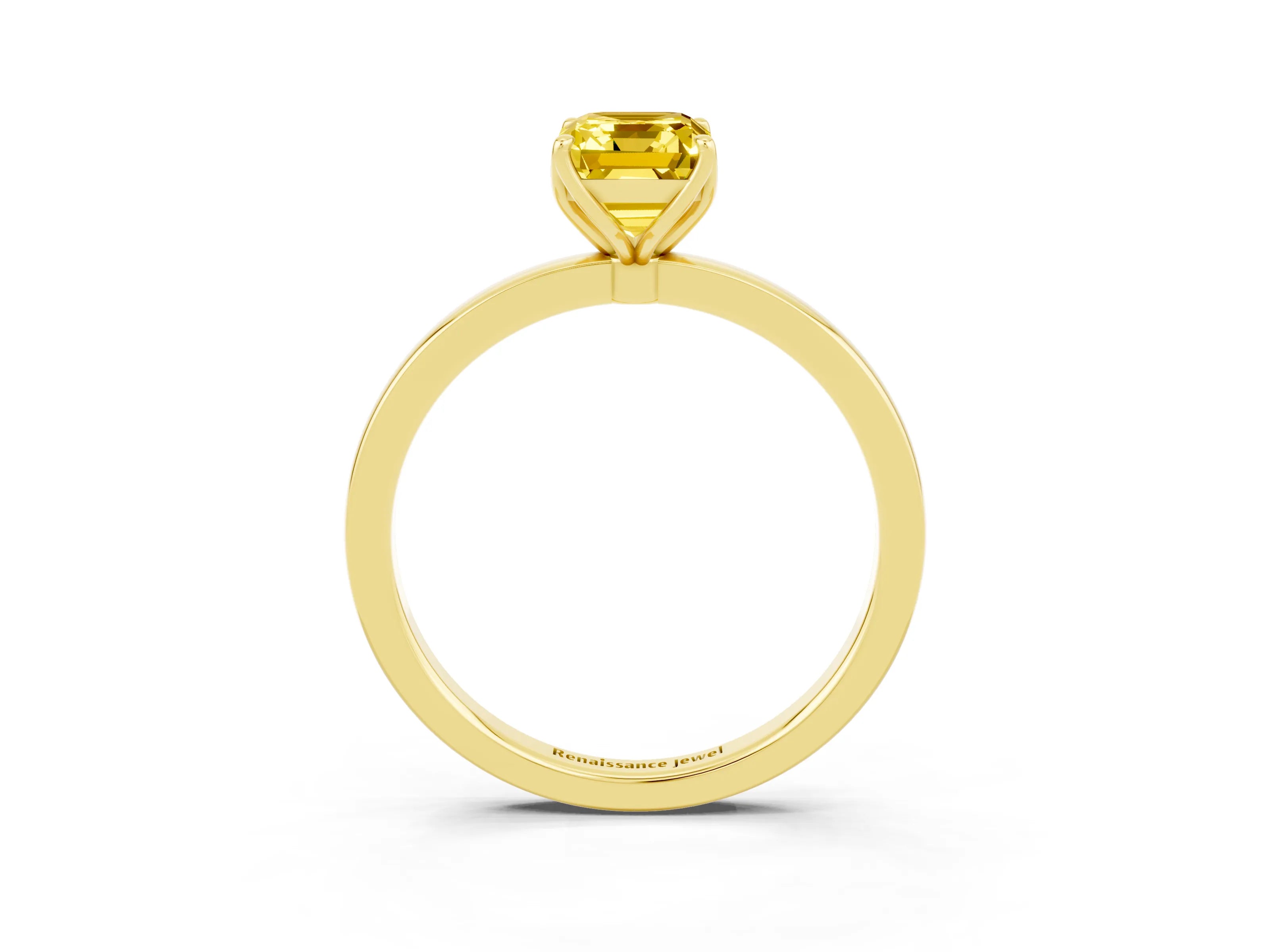 Yellow gold Emerald Cut Solitaire Diamond Ring with Thin Band and Four-Prong Setting_3