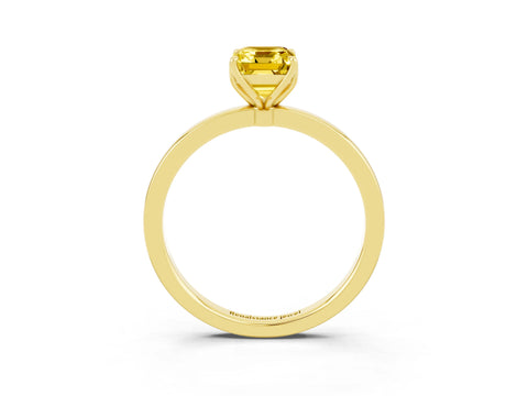 Yellow gold Emerald Cut Solitaire Diamond Ring with Thin Band and Four-Prong Setting_3