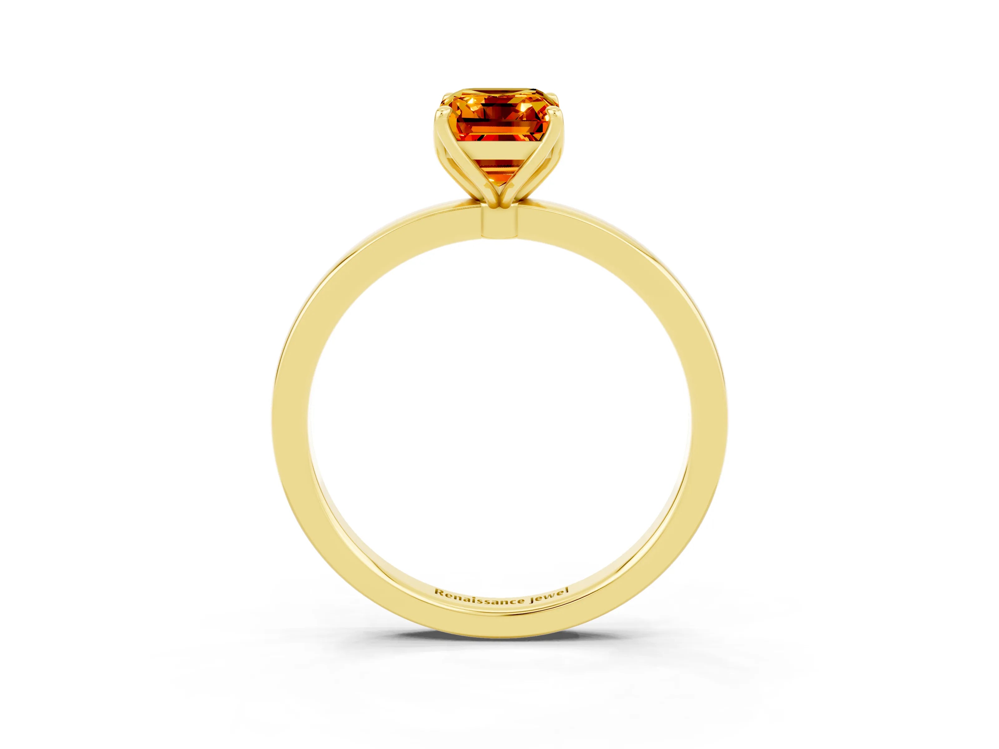 Yellow gold Emerald Cut Solitaire Diamond Ring with Thin Band and Four-Prong Setting_3