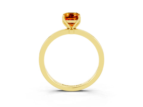 Yellow gold Emerald Cut Solitaire Diamond Ring with Thin Band and Four-Prong Setting_3