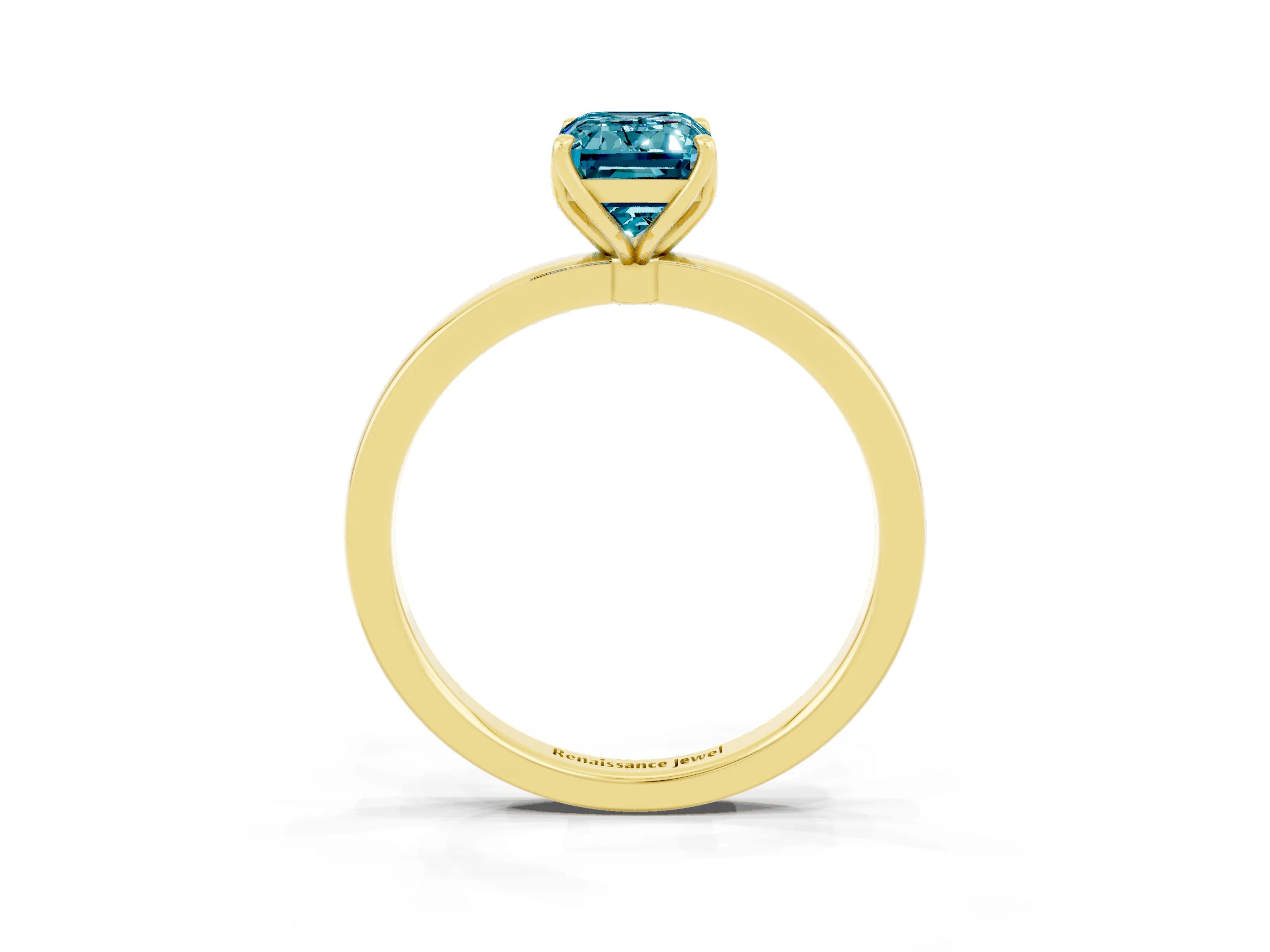 Yellow gold Emerald Cut Solitaire Diamond Ring with Thin Band and Four-Prong Setting_3