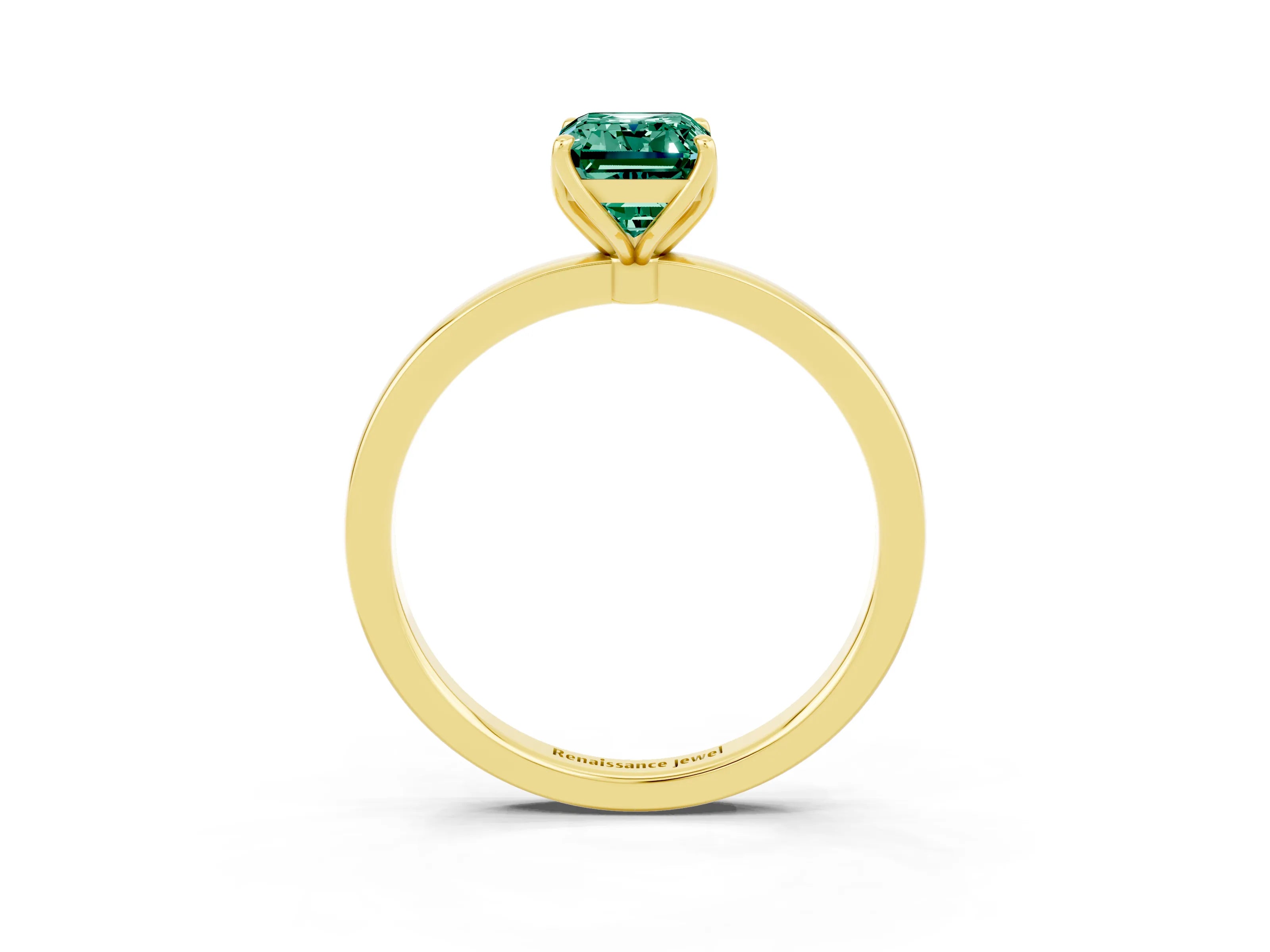 Yellow gold Emerald Cut Solitaire Diamond Ring with Thin Band and Four-Prong Setting_3