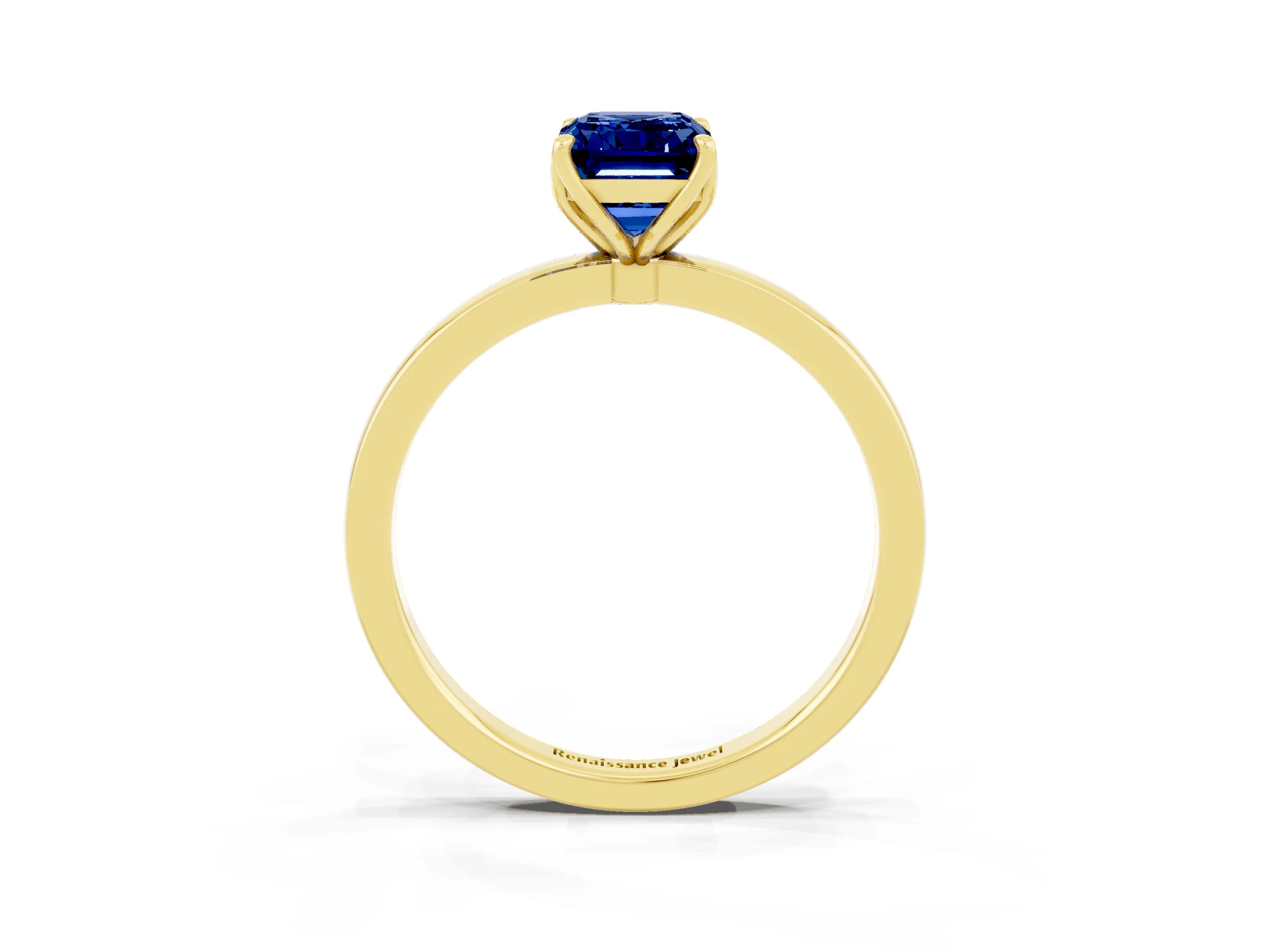 Yellow gold Emerald Cut Solitaire Diamond Ring with Thin Band and Four-Prong Setting_3