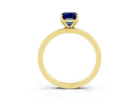 Yellow gold Emerald Cut Solitaire Diamond Ring with Thin Band and Four-Prong Setting_3