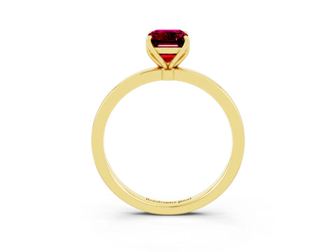 Yellow gold Emerald Cut Solitaire Diamond Ring with Thin Band and Four-Prong Setting_3