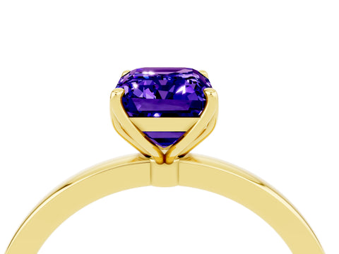 Yellow gold Emerald Cut Solitaire Diamond Ring with Thin Band and Four-Prong Setting_4