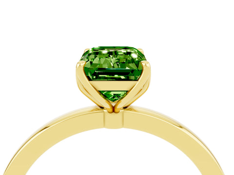 Yellow gold Emerald Cut Solitaire Diamond Ring with Thin Band and Four-Prong Setting_4