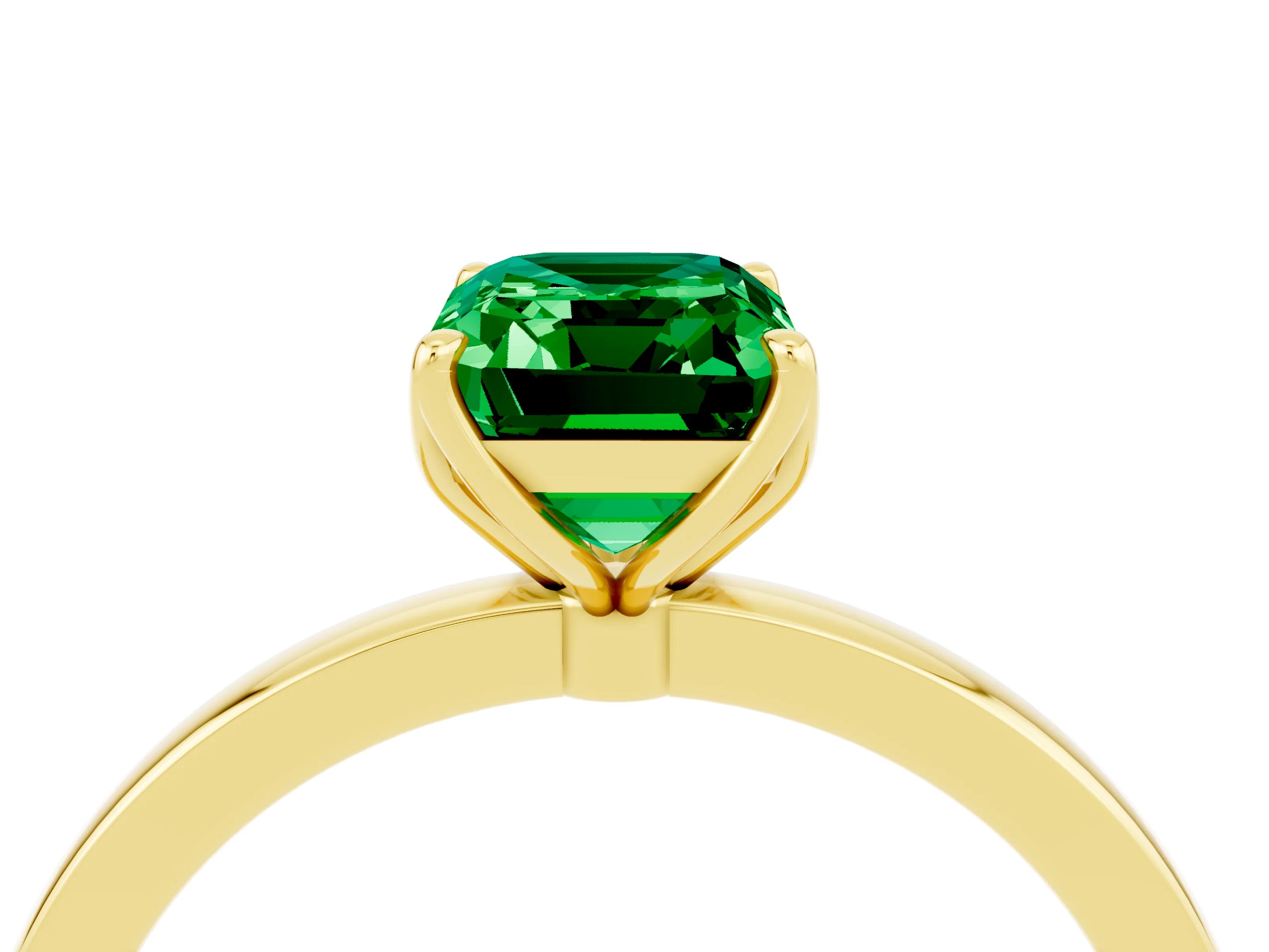 Yellow gold Emerald Cut Solitaire Diamond Ring with Thin Band and Four-Prong Setting_4