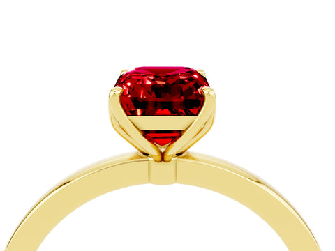 Yellow gold Emerald Cut Solitaire Diamond Ring with Thin Band and Four-Prong Setting_4