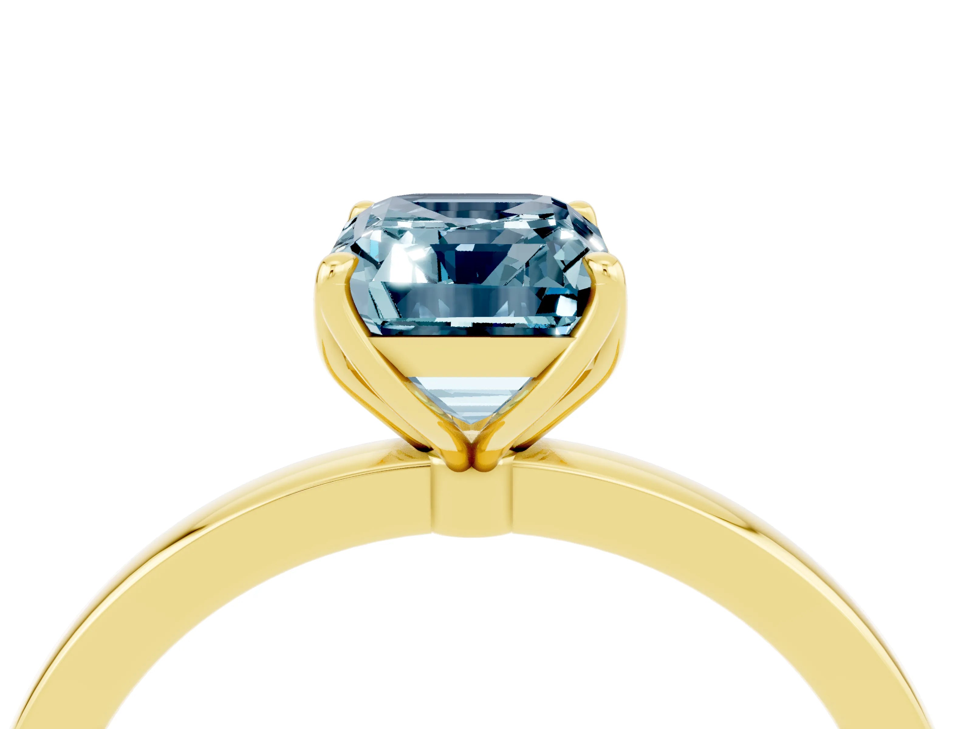 Yellow gold Emerald Cut Solitaire Diamond Ring with Thin Band and Four-Prong Setting_4