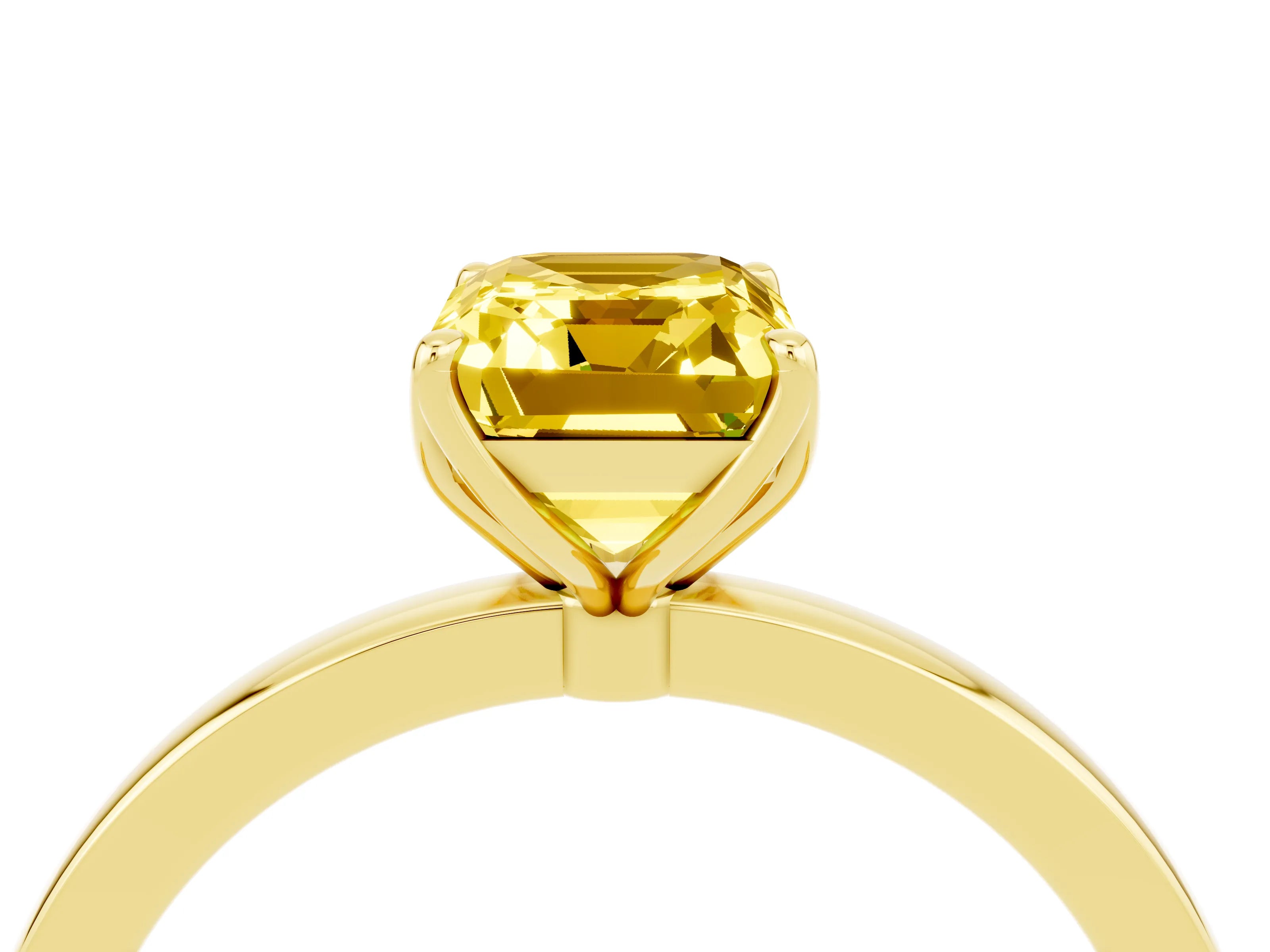 Yellow gold Emerald Cut Solitaire Diamond Ring with Thin Band and Four-Prong Setting_4